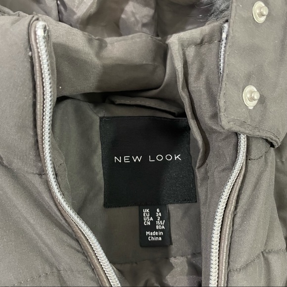 New Look Grey Quilted Fur Hoodie Zip Up Jacket - Picture 5 of 8